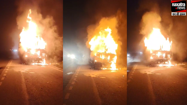 रांची-जमशेदपुर NH-33 में चलती कंटेनर में लगी भीषण आग, जलकर खाक