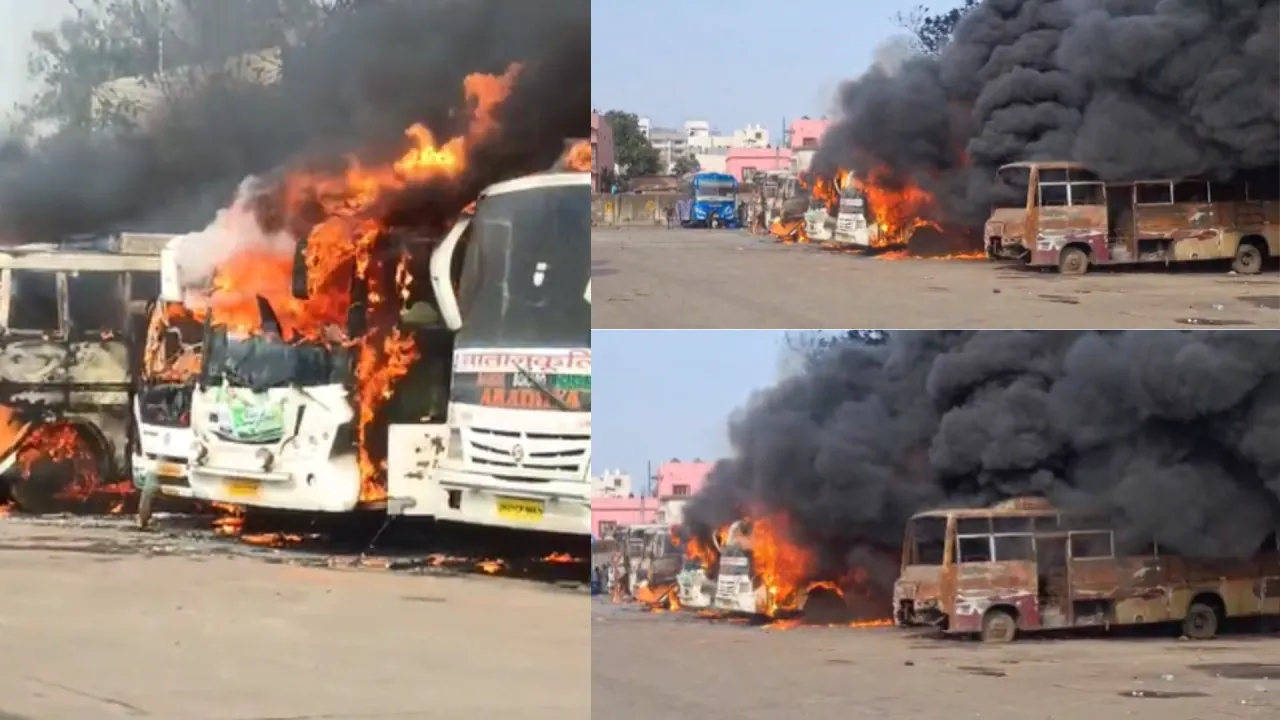 Ranchi के खादगढ़ा बस स्टैंड में कई बसों में लगी भीषण आग, अफरा-तफरी का माहौल